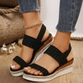 thumbnail image 5 of WIZUTIZ Wedge Sandals for Women Dress Sandals for Women Indoor Comfortable Stretchy Beach Sandals Pull-On Round Toe Shoes Low Heel (1"-2") Medium Solid Sandals for Ladies School Up to 60% Off Black, 5 of 6