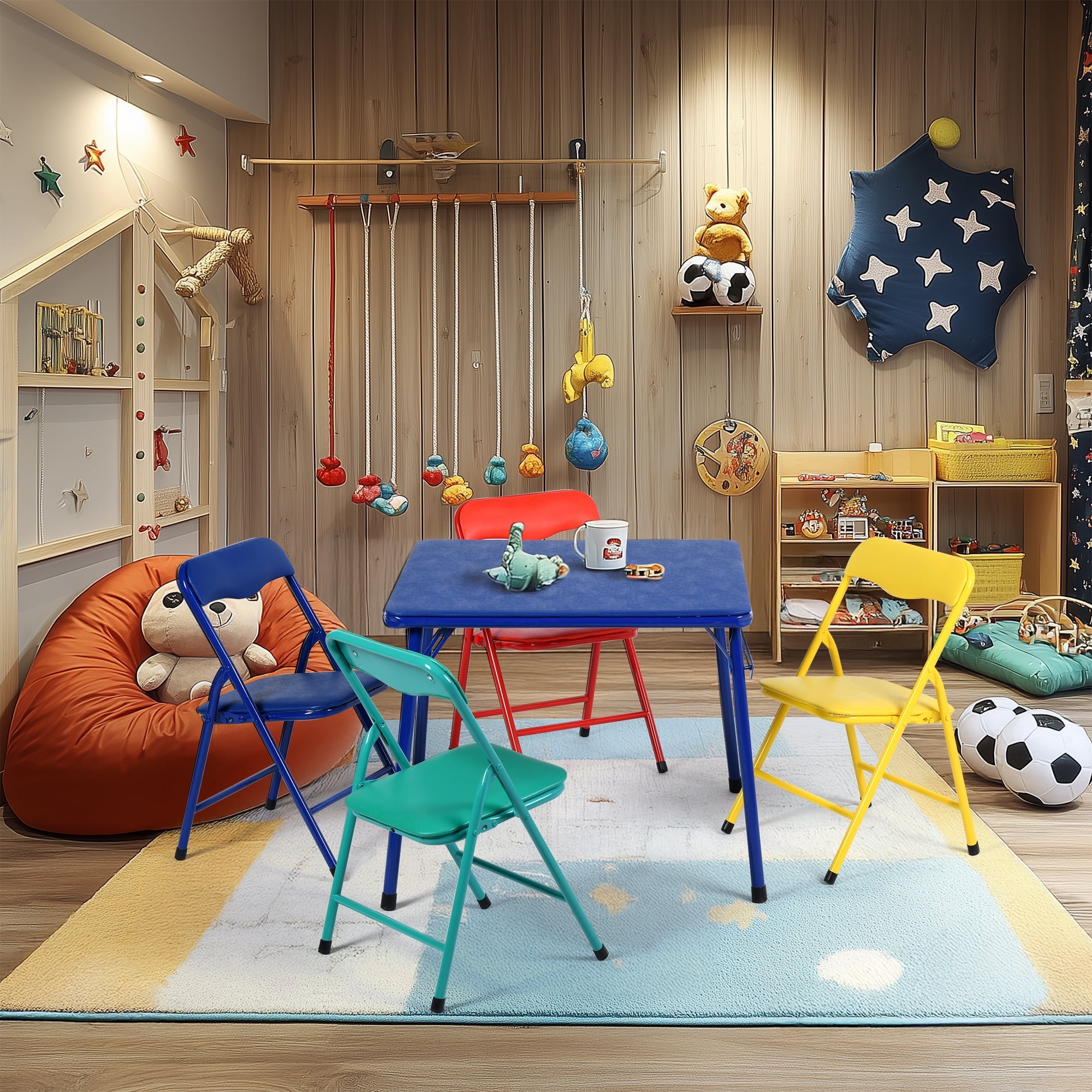 Homy Casa Kids Game Card Table and Chair Set, 5-Piece Toddler Furniture for Playroom & Preschool