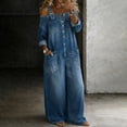 thumbnail image 2 of GILIGEGE Women Denim Jean Off Shoulder Long Sleeve Stretch Button Front Loose Baggy Wide Leg Jumpsuit Romper Overalls Dungarees with Pockets Vintage Casual Lounge Daily One Piece Outfit Blue, 2 of 9