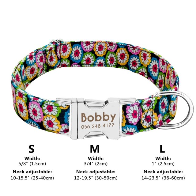 Custom Large Dog Collar Cute Print Personalized Pet Collar Nylon Puppy Dogs ID Collars Engraved Name for Small Medium Large Dog ShopWise Round