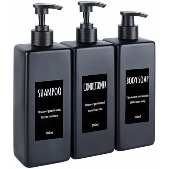 Shampoo and Conditioner Dispenser - Shower Soap Dispenser 16.9 Fluid Ounces, 3 Matte Black Plastic Bottle Dispensers. Home Decor, Etc.