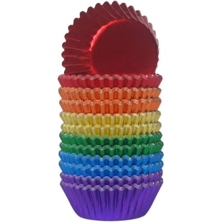 Bright Rainbow Foil Cupcake Liners Mini Baking Cups for Party, 240-Count