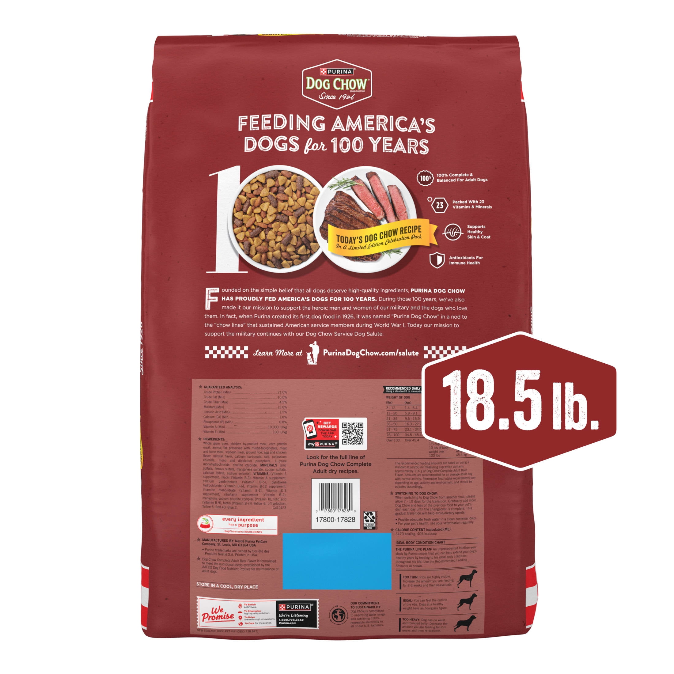 (3 pack) Purina Dog Chow Complete Adult Dry Dog Food for Adult Dogs, Kibble Beef Flavor 18.5 lb Bag