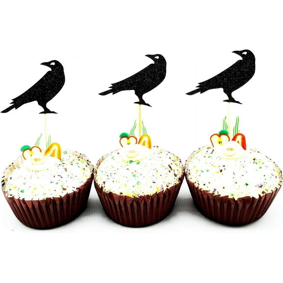 Black Raven Cupcake Toppers Halloween Cupcake Toppers Bird Party Decorations 12pcs