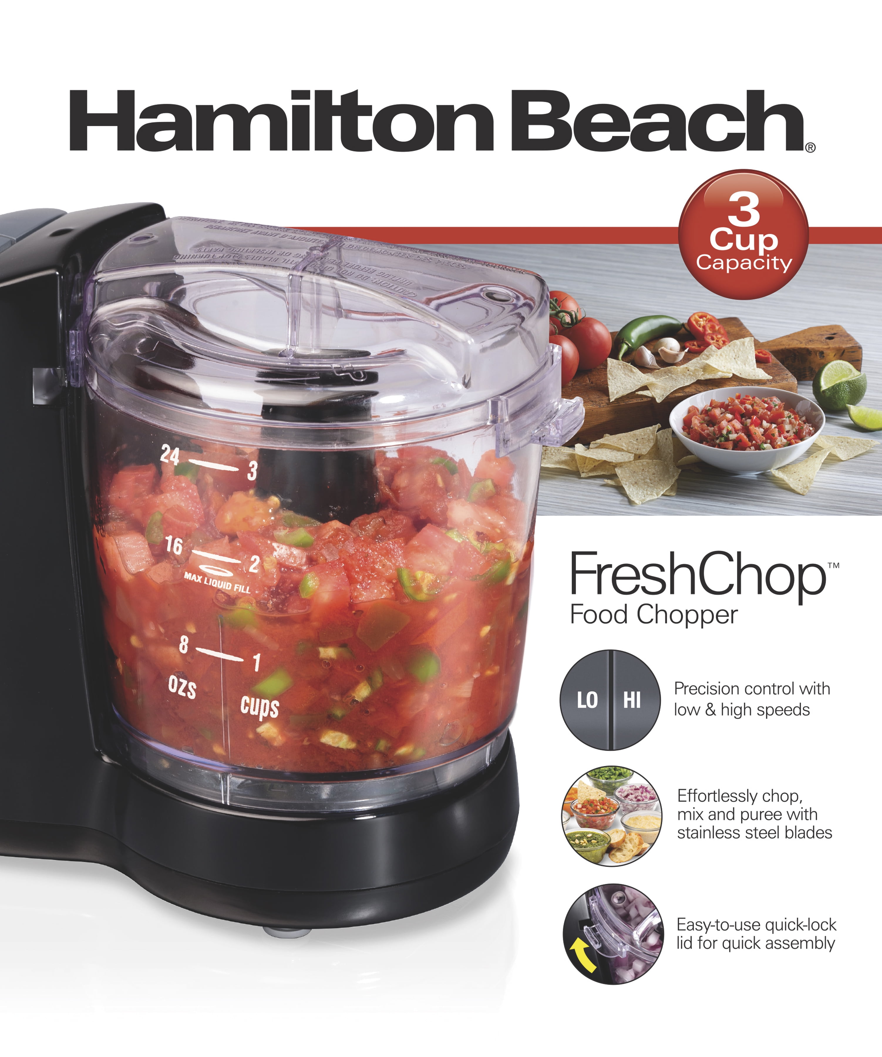 Hamilton Beach 3 Cup FreshChop Mini Food Chopper, Black, 72603