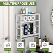 Bamworld Bathroom Shelves Bathroom Organizer Adjustable 3 Tiers Bamboo Floating Shelf over the Toilet Storage with Hanging Rod (White)