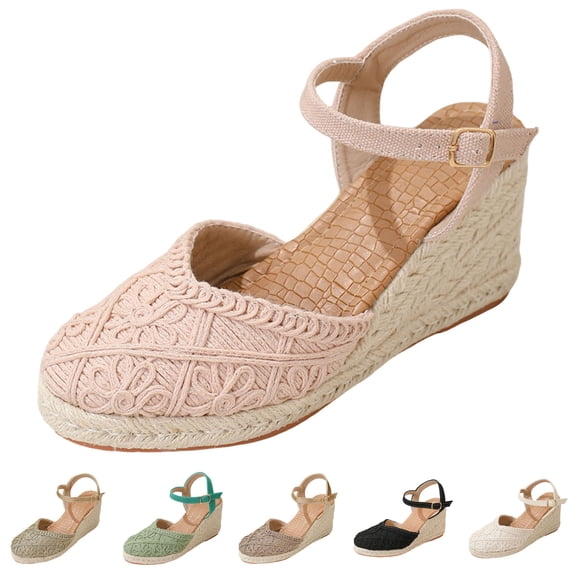 Dakaela Wedge Platform Sandals for Women 2026 Arch Support Summer Casual Dressy Espadrille Woven Wide Width Walking Slip on Shoes Size 6-10