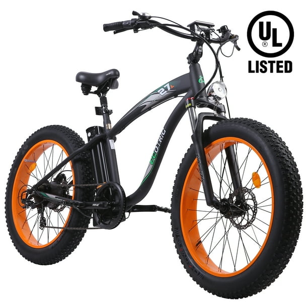 ECOTRIC Powerful Fat Tire Electric Bicycle 26" Aluminium Frame Suspension Fork Beach Snow Ebike Electric Mountain Bicycle 750W Motor 48V 13AH Removable Lithium Battery (Orange)