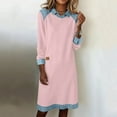 thumbnail image 1 of Mceream Robes Longues pour Femmes Formelles Grande Taille Robe en Denim Patchwork à Blocs de Couleur Printemps Ample Décontractée Col Midi Robes Chandail en Molleton Rose TTG, 1 of 8