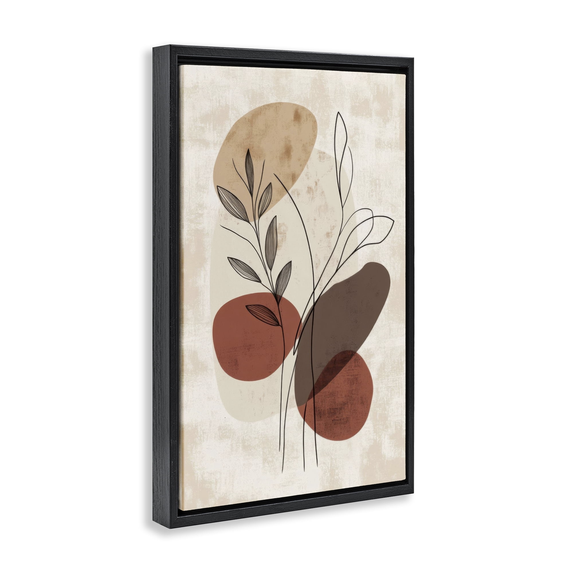 Stupell Industries Sprig Outlines Neutrals Plants & Flowers Painting Black Floater Framed Canvas Art Print Wall Art, 17 x 25