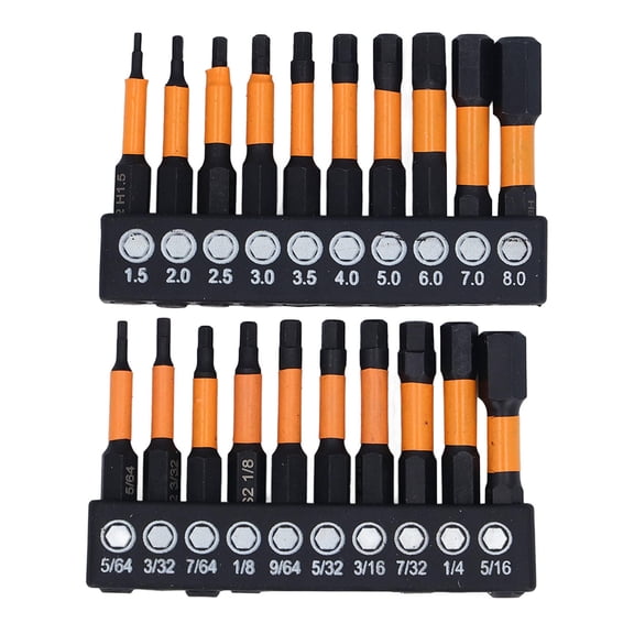 Yajisi 20-Piece Hex Drill Bit Set – 1/4in S2 Alloy Steel, Magnetic, Imperial & Metric, 10pcs each, Ideal for Screwdriver & Impact Drill