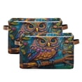 thumbnail image 2 of WOBOGO Complex Camo Owl Square Storage Basket with Waterproof Canvas and PE Lining Durable PU Leather Handles 14.2×10.2×8.3in, 2 of 9
