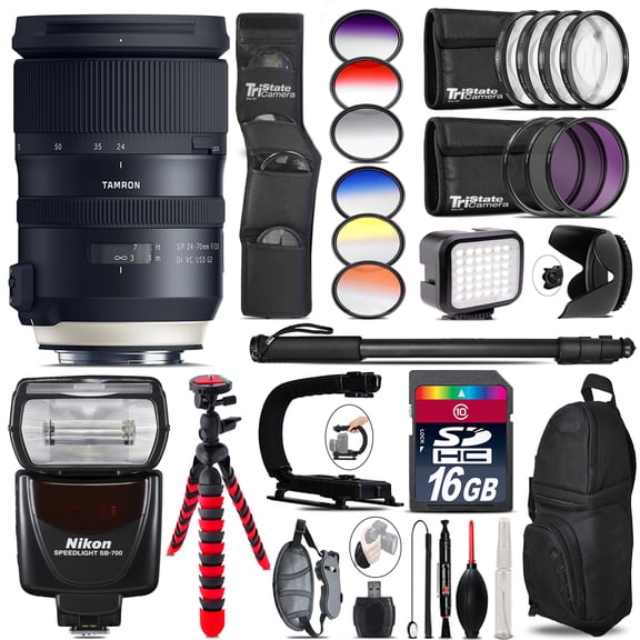 Tamron 24-70mm VC G2 for Nikon + SB-700 AF Speedlight + LED - 16GB Accessory Kit (International Version)