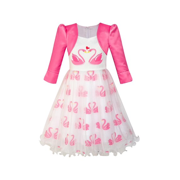 Girls Dress 2-in-1 Bolero Elegant Swan Party Dress 6