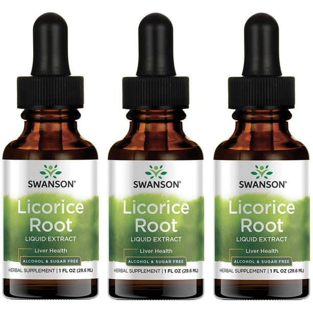 Swanson Licorice Root Liquid Extract Alcohol & Sugar Free 3 Pack