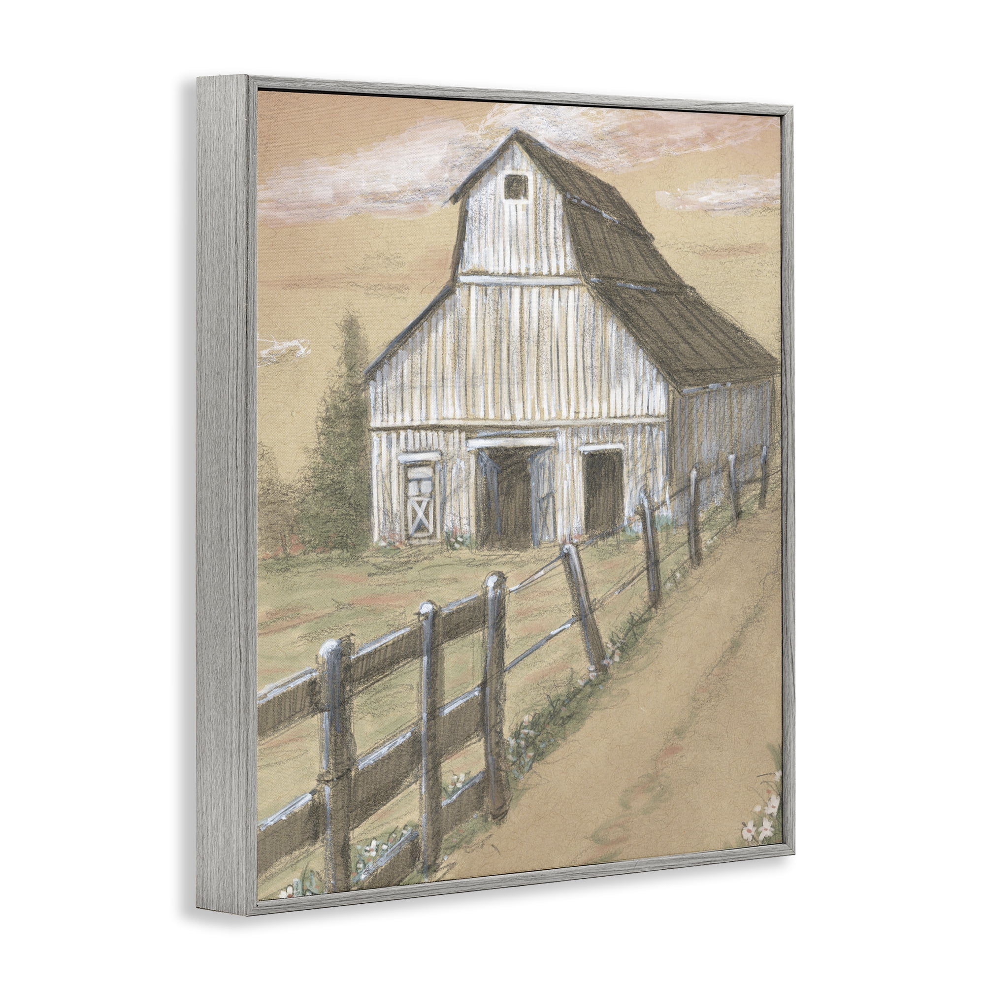Stupell Industries Barn Fence Drawing Gray Framed Giclee Art, design by Patti Bishop