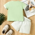thumbnail image 3 of Toddler Boys 2 Piece Clothes Crew Neck Striped Prints Beach Holiday Summer Sets Soft Comfy Baby Boy Outfit,Green,6-12 Months, 3 of 6