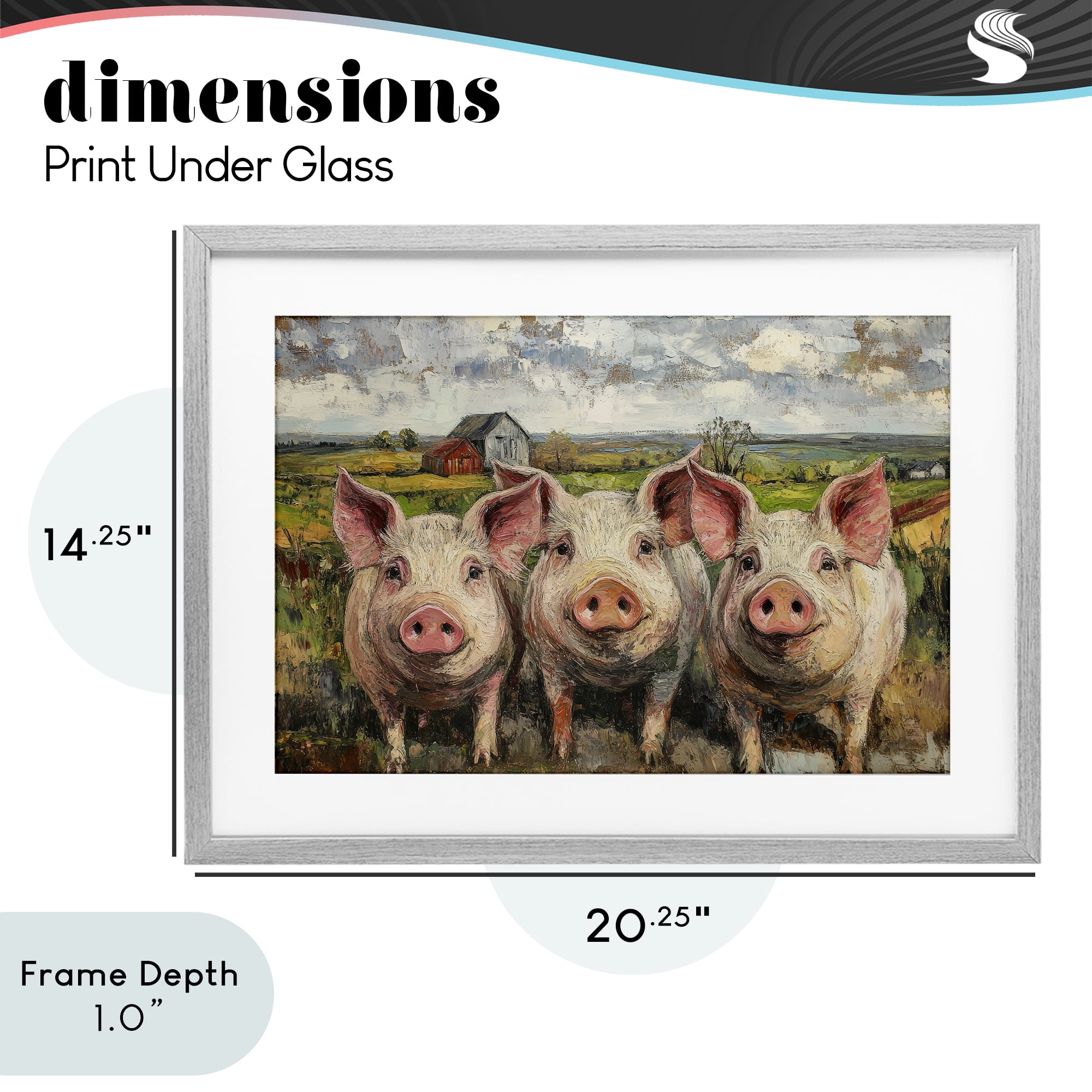 Stupell Industries Classic Barnyard Pigs in Countryside Gray Framed Print Under Glass, design by Petal Prints Design