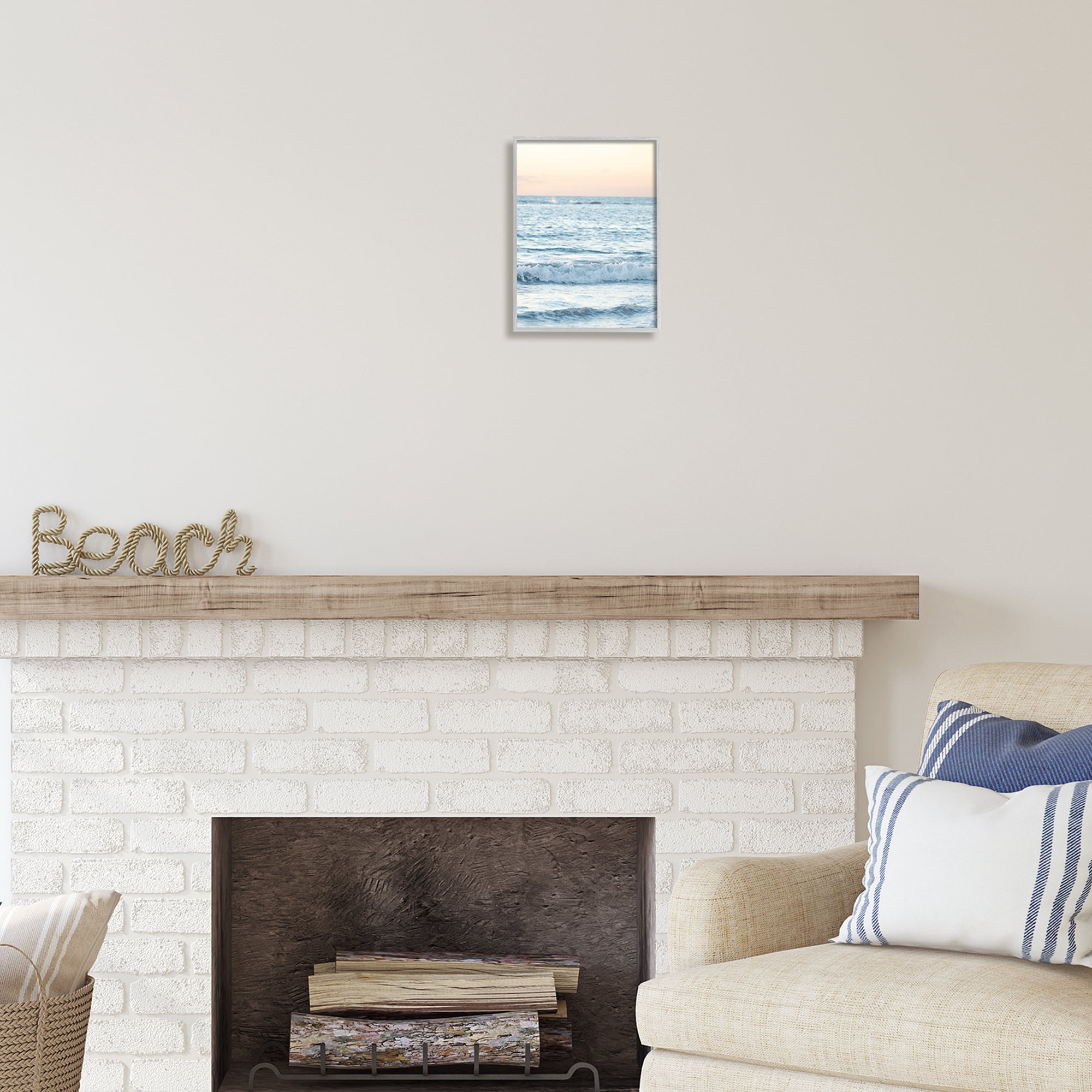 Stupell Industries Blue Waves at Sunset Nature Photography Gray Framed Art Print Wall Art, 11 x 14