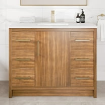 Eviva Curio 42"W x 18"D Walnut Bathroom Vanity with White Carrara Quartz Countertop and Undermount Porcelain Sink