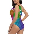 thumbnail image 4 of Sikiie Colorful Glitter Print Women One Piece Swimsuits Tummy Control One Shoulder Bathing Suits Ruffle Swimwear, From S to XXL-Medium, 4 of 6