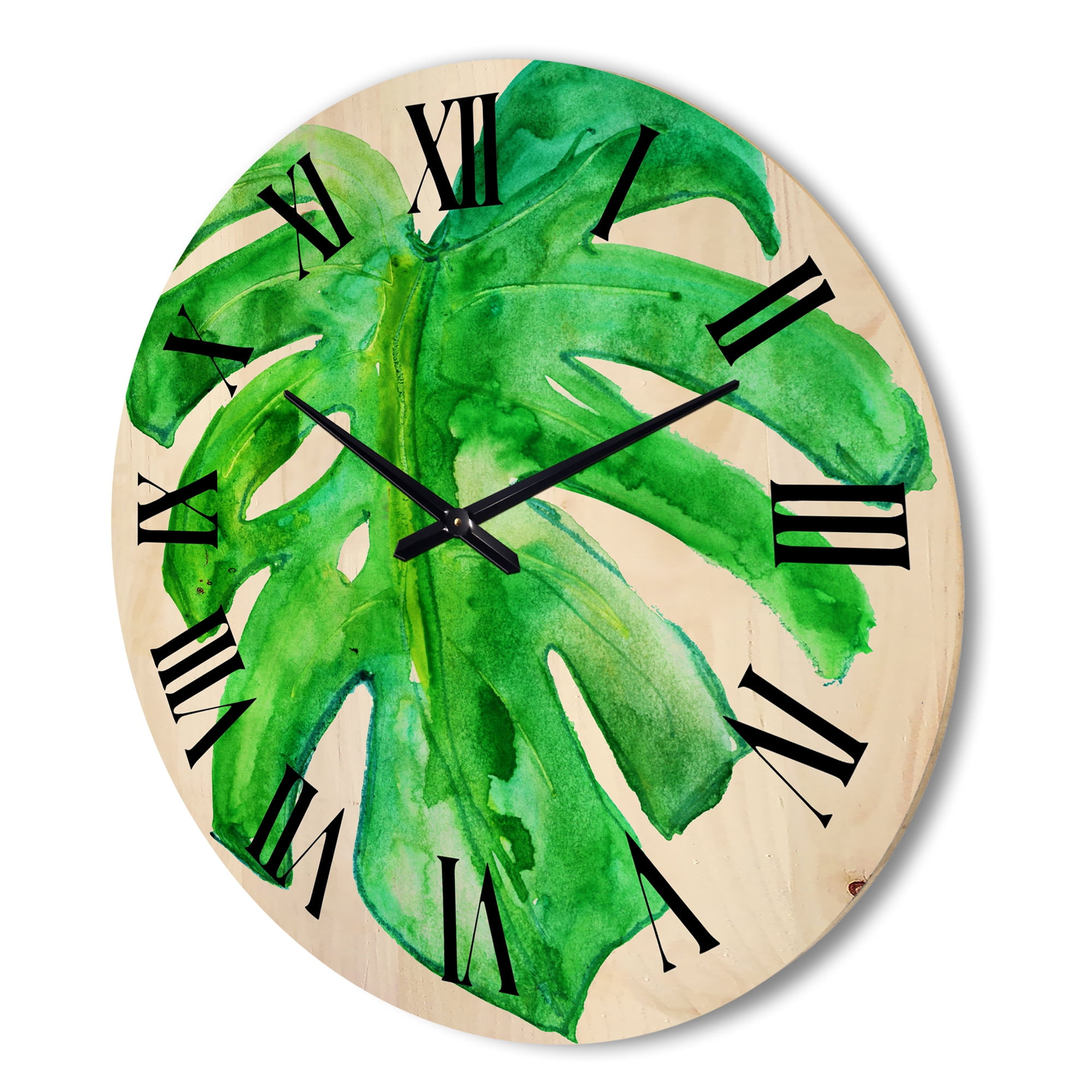 Designart 'Close Up Of Tropical Leaf Of Monstera I' Farmhouse Wood Wall Clock