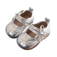thumbnail image 3 of Gpaecead Baby Girls Bow Mary Jane Flats Soft Sole Non Slip Faux Leather Princess Dress Shoes For Toddler First Walker, Silver, 3 of 8