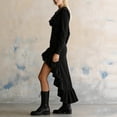 thumbnail image 4 of ClodeEU Women's V Neck Long Sleeve Dress with Ruffle Hem ,Trendy Casual High Waist Vacation Midi Dress Black,Womens Plus XL, 4 of 5