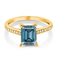 thumbnail image 2 of Gem Stone King 10K Yellow Gold Persian Blue Moissanite and White Diamond Engagement Ring for Women (1.61 Cttw, Emerald Cut 8X6MM, Gemstone Birthstone, Available in Size 5, 6, 7, 8, 9), 2 of 5