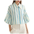thumbnail image 2 of Uootdi 3/4 Lantern Sleeve Shirts for Women Cropped Cute Summer Button Down Collared Neck Tops Y2K Ruched Tops Gift, 2 of 9