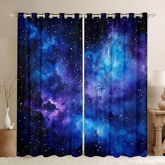 Homewish Teens Starry Sky Black Out Curtains,Universe Galaxy Curtains Pack of 2 (42x63 Each),Abstract Gradient Bedroom Curtains,Breathable Home Decor
