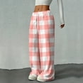 thumbnail image 5 of Hearthz Ladies Fleece Pajama Pants Plaid Fluffy Fleece Elastic Waist Wide Leg Sleep Pants with Pockets Fall Winter Warm Pajama Bottoms, 5 of 6