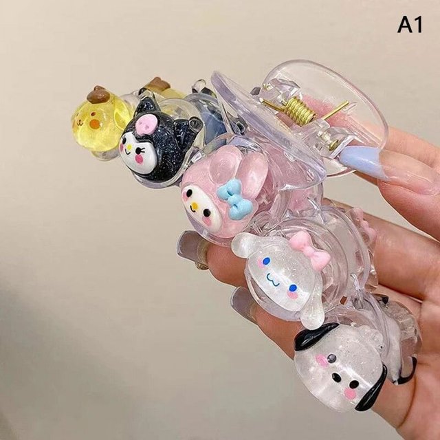 Sanrio-Pinza para el pelo con forma de garra de dibujos animados, accesorio de cola de caballo con forma de corazón, Flash fino, transparente