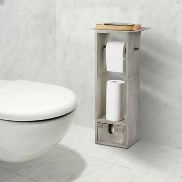 Freestanding Toilet Paper Holder with Drawer Toilet Paper Holder, Rustic Gray