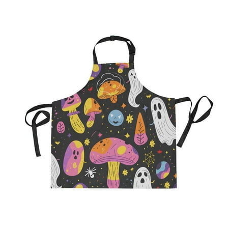 

JSTEL Halloween Ghosts Mushrooms Apron with 2 Pockets for Women Men Adjustable Garden Bib