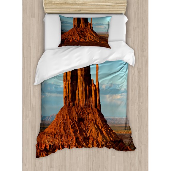 House Decor Twin Size Duvet Cover Set, Panorama of Popular American Canyon by Process of Long Erosion and Wind Theme, Decorative 2 Piece Bedding Set with 1 Pillow Sham, Blue Orange, by Ambesonne