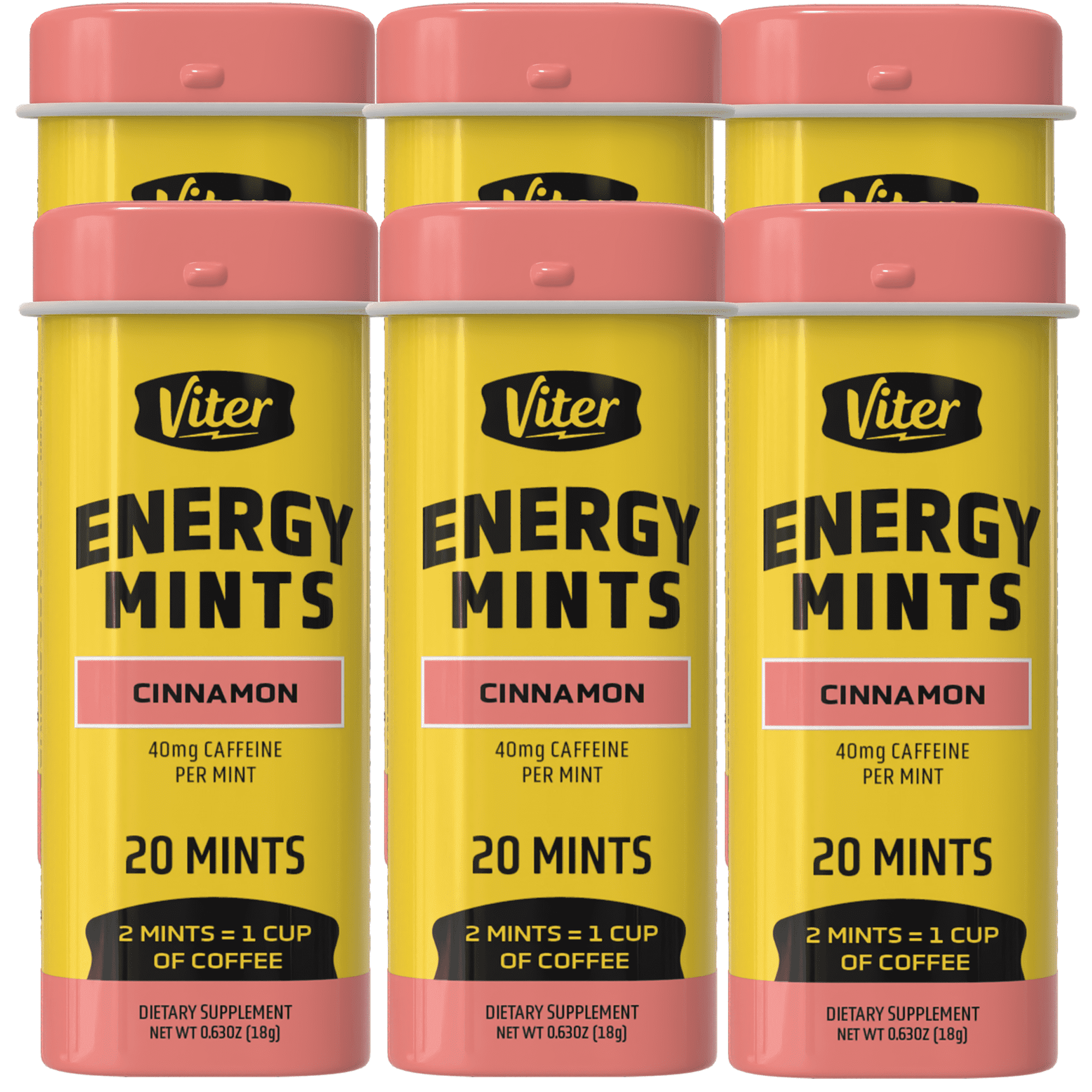 Viter Energy Mints 40mg Caffeine & B Vitamins, Cinnamon - 120 Count (6 Pack)