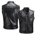 thumbnail image 1 of Chaleco sin mangas de piel sintética para motociclista para hombre con cremallera inclinada, 1 of 5