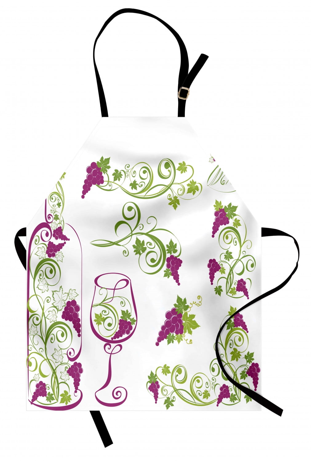 Wine Apron Wine Bottle and Glass Grapevines Lettering with Swirled