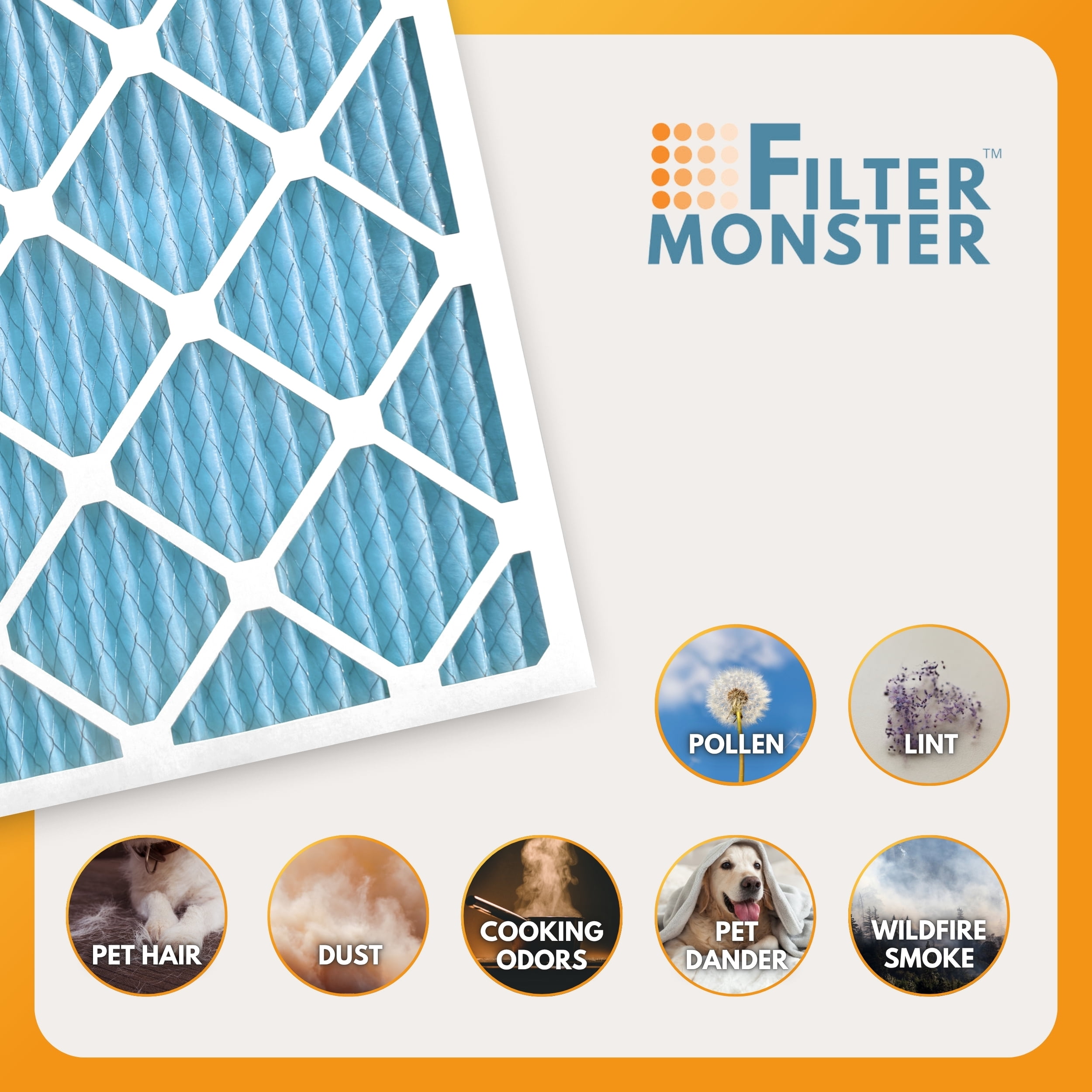 Filter-Monster 20x25x1 Ultimate Allergen Defense Ultimate Allergen Defense MERV 13 Pleated HVAC Air Conditioner Furnace Replacement Air Filter, 8