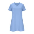 thumbnail image 6 of FengLS Women's Mini Dress Casual Loose Cotton-Linen Dress with Pockets Summer Lightweight Solid Color Homewear Short Dress Comfy V-Neck Short Sleeves Mini Dress, 6 of 7