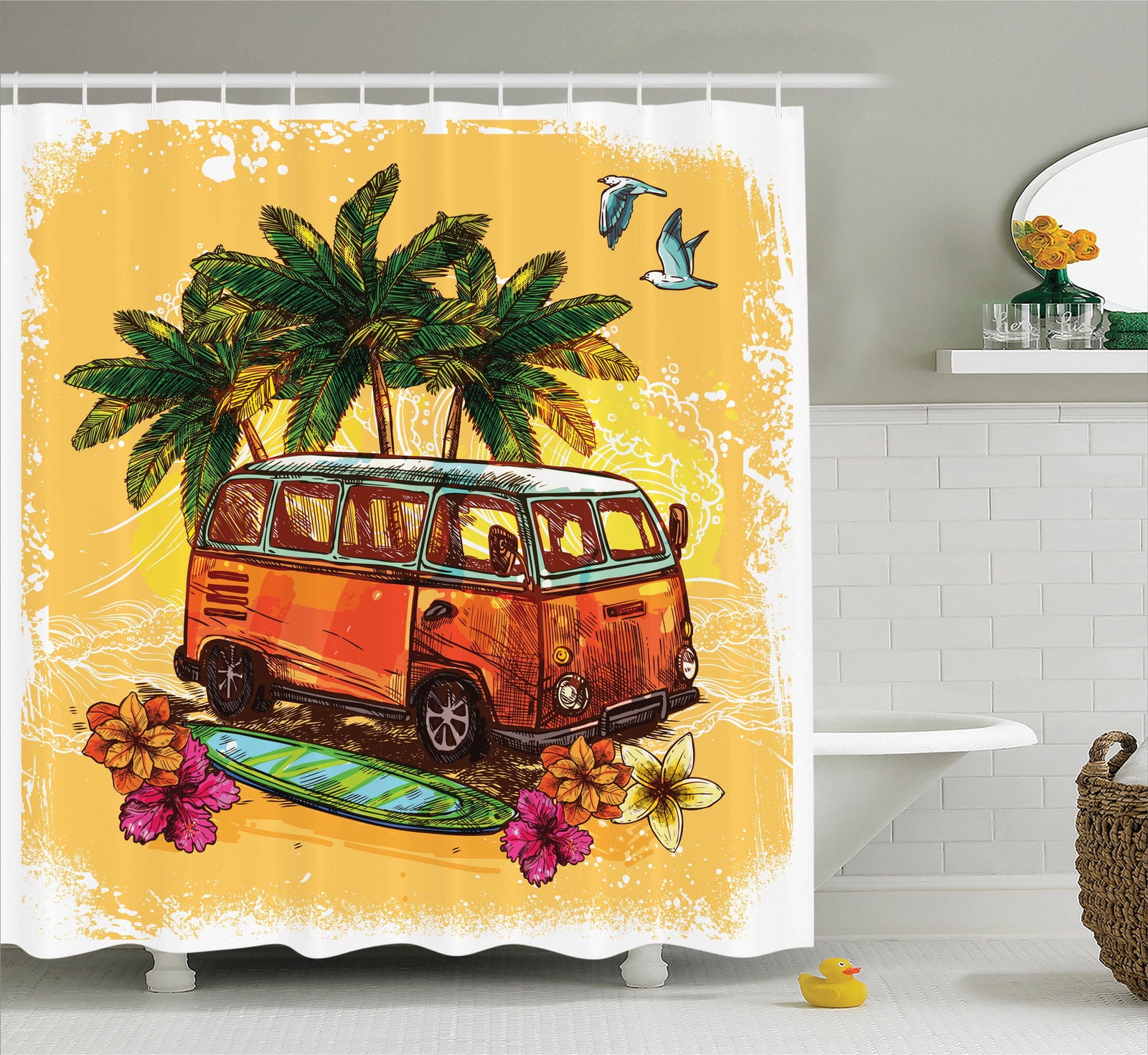 Surf Decor Shower Curtain Set Hippie Clic Old Bus With Surf Decor Shower Curtain Set Hippie