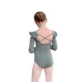 thumbnail image 2 of LYMAYTER Girls Ballet Leotard Long Sleeve Cross Back Leotard kids Ruffle Winter Practice Costume 3-11Y, 2 of 8