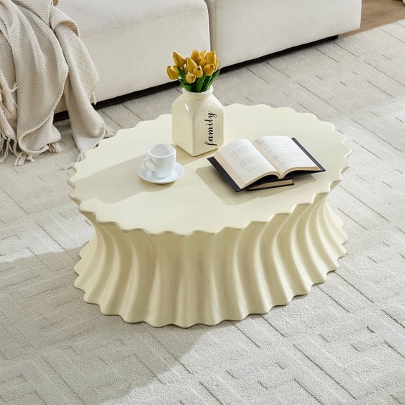 Kevinplus Oval Coffee Table, Fiberglass Table for Living Room, Apartment, Office,Beige,35.04 inch