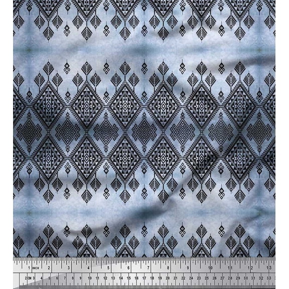 Soimoi Silk Fabric Aztec Southwestern Printed Craft Fabric by The Yard 42 Inch Wide