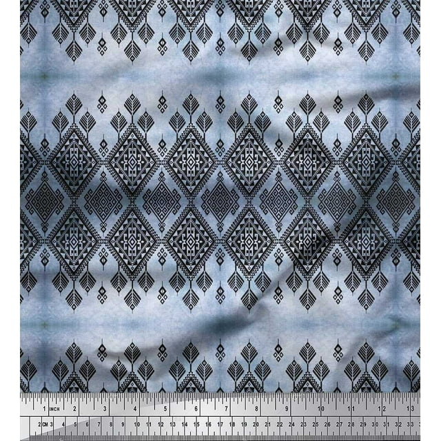 Soimoi Crepe Silk Fabric Aztec Southwestern Printed Craft Fabric by The Yard 42 Inch Wide
