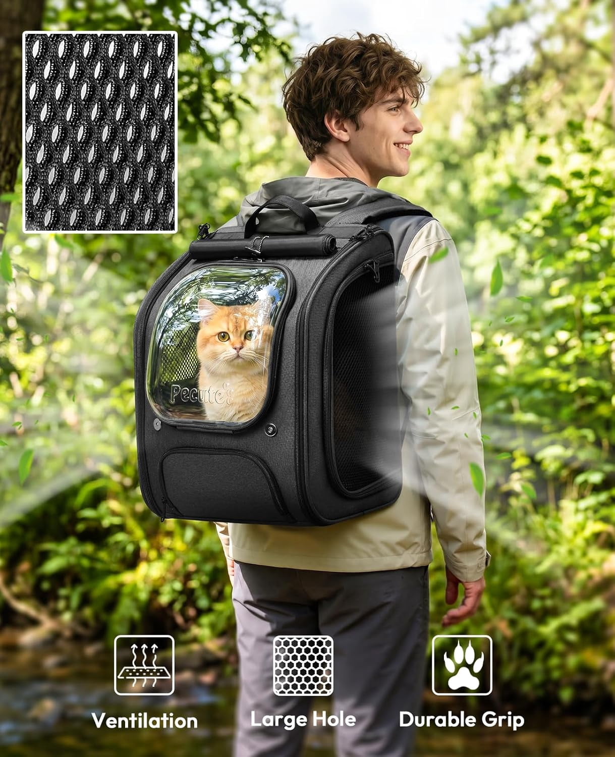 Cat Backpack Carrier, Large Space Cat Bubble Backpack, Breathable Cat Carrier, Shaded Dog Backpack Carrier, Ergonomic 3D Design for Travel, Hiking, Walk, Suitable for Shopping, Car, Vet, Gray