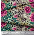 thumbnail image 2 of Soimoi Pink Poly Georgette Fabric Leopard Skin,Leaves & Floral Decor Fabric Printed BTY 42 Inch Wide, 2 of 3