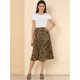 thumbnail image 3 of Allegra K Disfraz De Navidad Para Mujer, Estampado De Leopardo, Elástico, Wasit, Columpio, Fruncido, Plisado, Falda Midi Marrón claro XS, 3 of 6