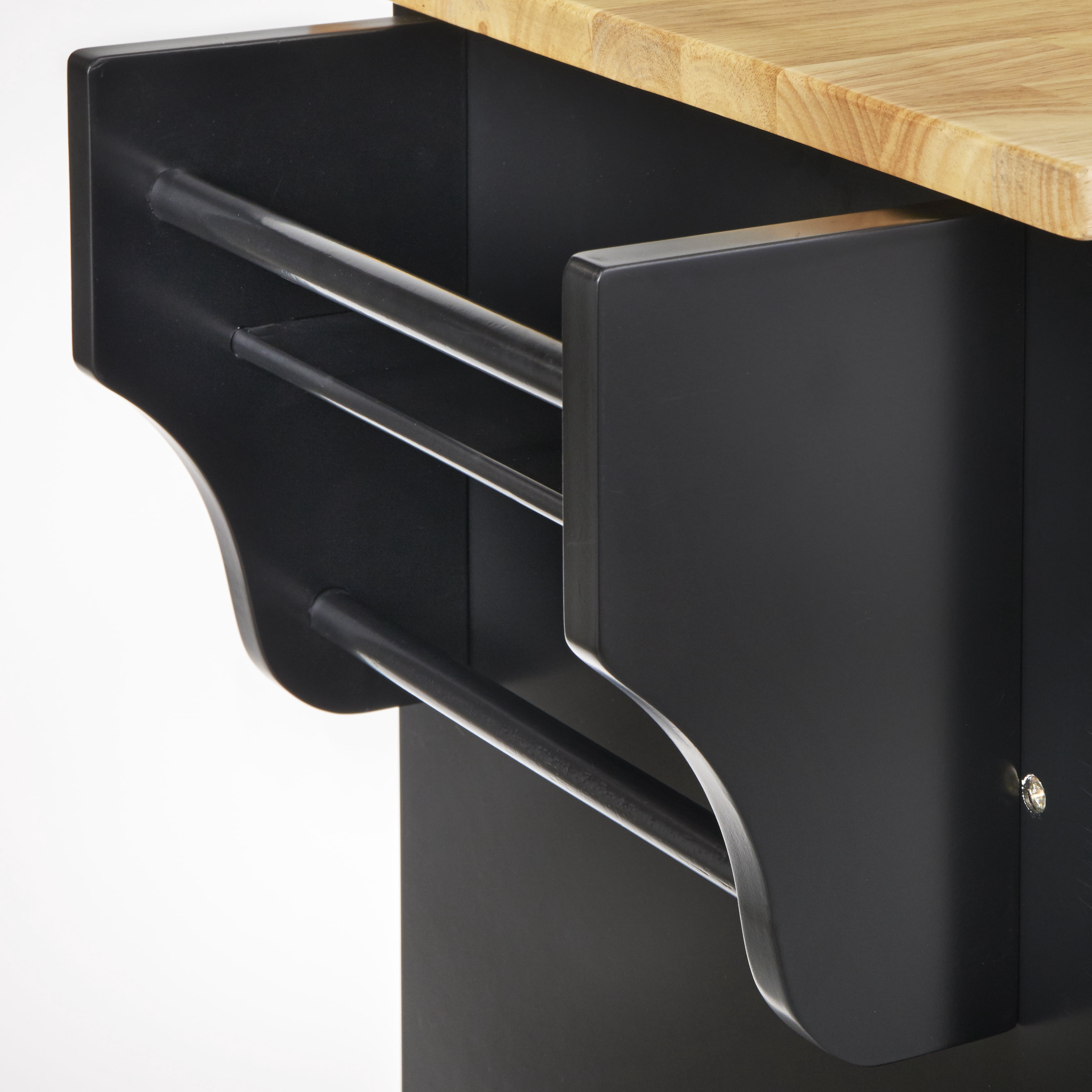 TMS Georgia Butcher Block Rolling Kitchen Island with Drawers, Shelves, Towel Racks, and Spice Rack, Black
